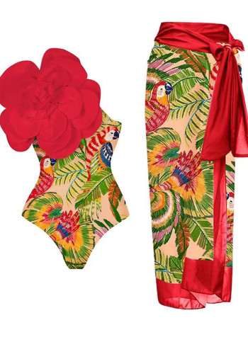 Spring One Piece Female Flower Swimsuit Beach Holidays Skirt Spring Two Piec Swimwear Set