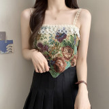 French Oil Painting Lace Camisole Women's Summer Short Top Outdoor Wear
