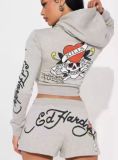 Women's Fashion Casual Print Zip Hooded Sport Two Piece Shorts Set
