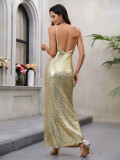 Women's Strap Sequin Low Back Slim Sexy Chic Long Dress