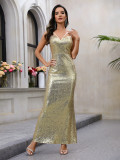Women's Strap Sequin Low Back Slim Sexy Chic Long Dress