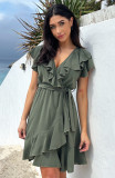 Women's Summer Ruffled V-Neck Solid Color Casual Dress