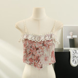 French Oil Painting Lace Camisole Women's Summer Short Top Outdoor Wear