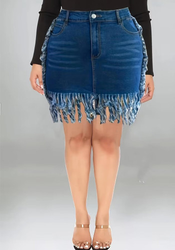 Summer Plus Size Stretch Tassel Skirt