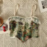 French Oil Painting Lace Camisole Women's Summer Short Top Outdoor Wear