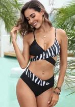 Zebra Print Sexy Crossover Lace-Up Two Piece Bikini Swimsuit