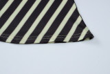 Women's Stripe Print Slash Shoulder Sleeveless Tank Top Long Skirt Two-Piece Set