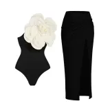 Spring One Piece Female Flower Swimsuit Beach Holidays Skirt Spring Two Piec Swimwear Set