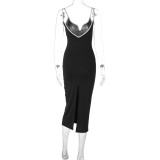 Women's Summer Chic V-Neck Midi Dress Strap Slim Bodycon Dress