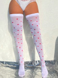 Women's Over-The-Knee Heart Print Fishnet Stockings Red Christmas Socks