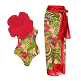Spring One Piece Female Flower Swimsuit Beach Holidays Skirt Spring Two Piec Swimwear Set
