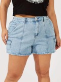 Plus Size Women Summer Pocket Stretch Denim Shorts