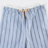 Women Summer Multi-Color Striped Lace Up Loose Wide Leg Pants