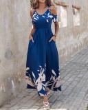 Fashionable Shoulder Cutout Printed Slim Maxi Dress