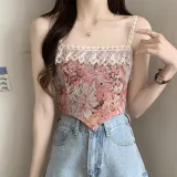 French Oil Painting Lace Camisole Women's Summer Short Top Outdoor Wear