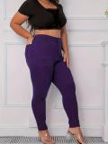 Spring Purple Plus Size Tight Fitting Denim Pants