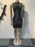 Women Sexy Beaded Sleeveless Bodycon Stretch Dress