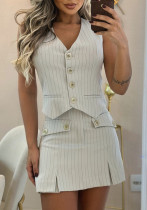Women Striped Sleeveless Vest And Skirt Two-piece Set