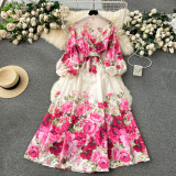 Women Printed French Puff Sleeve Dress