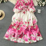 Women Printed French Puff Sleeve Dress