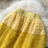 Women  Irregular Gradient Cascading Ruffles Puffy Mesh Skirt