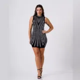 Women Sexy Beaded Sleeveless Bodycon Stretch Dress