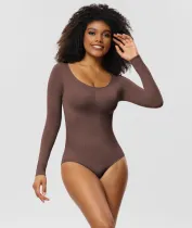 One-Piece Tummy Control Butt Lift Shaping Bodysuit Women Tight Fitting Long Sleeve Basic Body Shapewear