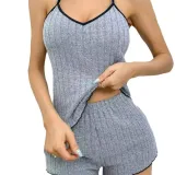 Women Pajamas Suspender Top and Shorts Two-piece Set