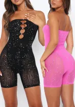Women Summer Sexy Sleeveless Beaded Mesh Jumpsuit