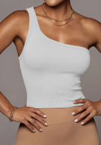 Summer Women's Slim Fit Crop Rib Top Trendy One Shoulder Sleeveless Camisole