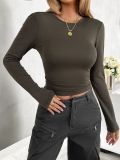 Women's Spring Summer Round Neck Solid Color Slim Long Sleeve Top