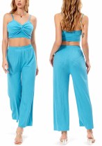 Summer Nightclub Trendy Sexy Strap Camisole Wide-Leg Pants Two Pieces Set