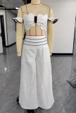 Women Spring and Summer White Irregular Suspender Top and Pant Two-piece Set