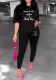 Women's Letter Prints Round Neck Casual T-Shirt Shorts Two Pieces Set