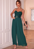 Spring Summer Strap Sexy Belt Pleated Jumpsuit