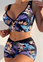 Multicolor Printed Deep V Bikini Swimsuit Two Pieces Swimwear