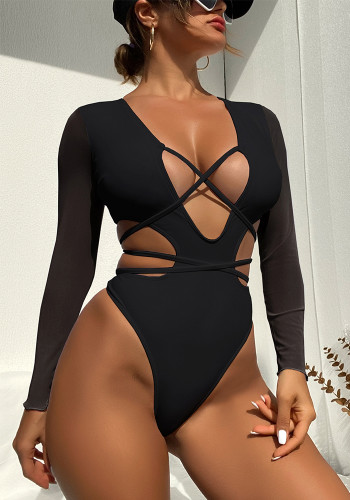 Women's Solid Color Long-Sleeved One-Piece Swimsuit
