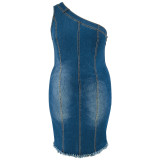 Plus Size Women's Slash Shoulder Denim Dress