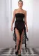 Strapless Irregular Patchwork See-Through Lace Sexy Slit Slim Long Dress
