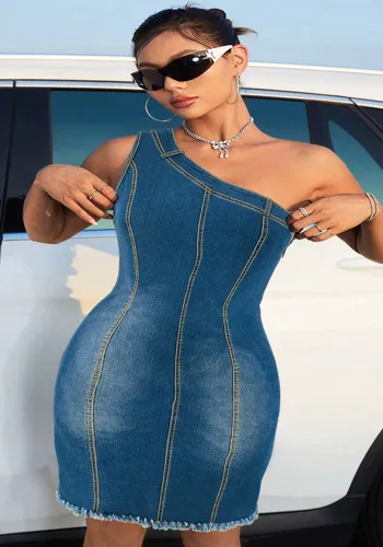 Plus Size Women's Slash Shoulder Denim Dress