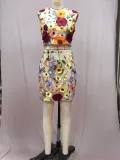 Spring Women's Embroidered Sleeveless Crop Top Bodycon Skirt Two-Piece Set