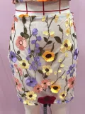 Spring Women's Embroidered Sleeveless Crop Top Bodycon Skirt Two-Piece Set