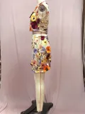 Spring Women's Embroidered Sleeveless Crop Top Bodycon Skirt Two-Piece Set