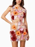 Spring Women's Embroidered Sleeveless Crop Top Bodycon Skirt Two-Piece Set