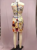Spring Women's Embroidered Sleeveless Crop Top Bodycon Skirt Two-Piece Set