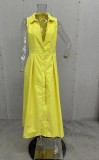 Women Summer V-Neck Sleeveless Belted Elegant Dress