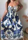Women Printed Lace-Up Elegant Dress