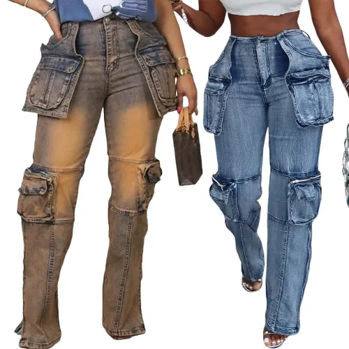Stylish Casual Patchwork Multi-Pocket Denim Pants