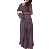 Women French Retro Square Neck Elegant Long Sleeve Pleated Dress