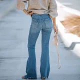Women Ripped Bell Bottom Pants